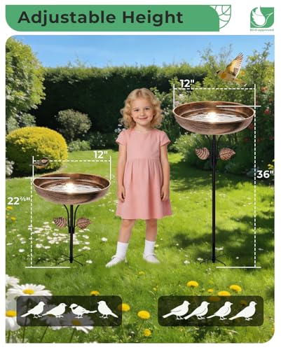 OUISJYER Metal Bird Bath for Outdoors, 12" Dia Bowl with Stable Upgrades Stake Birdbaths Garden Yard Lawn Decor 0.7 Gallon