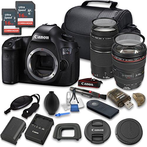 Canon EOS 5DS R Digital SLR Camera with EF 24-105mm f/4 L IS USM Lens + Canon EF 75-300mm f/4-5.6 III Lens with 2pc 16GB Memory Cards - International Version (No Warranty)
