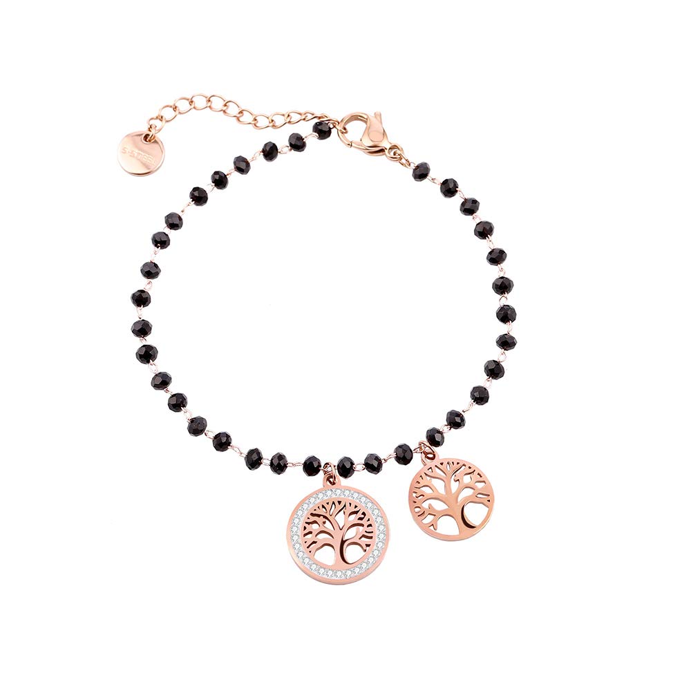Jewelry Black Bead Chain Stainless Steel Bracelet Tree of Life Pendant Bright Crystal Adjustable Lady Bracelet Silver Gold Bracelet Gift for Girlfriend, Mom