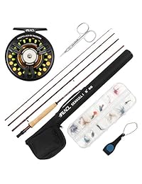 RUNCL   Kit completo de pesca con mosca y carrete Combo Seagull I, kit de iniciación   Fuji A Guides, asiento de carrete de madera maciza, sistema de arrastre de teflón, moscas de pesca hechas a mano (mediana rápida, 9.0 in)