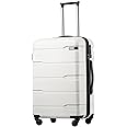 Coolife Luggage Expandable(only 28") Suitcase PC+ABS Spinner Built-In TSA lock 20in 24in 28in Carry on (white, L(28in).)