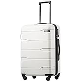 Coolife Medium Checked Luggage Hardside PC+ABS Suitcase with TSA Lock, Lightweight Rolling Carry On with Spinner Wheels(White, 24in)