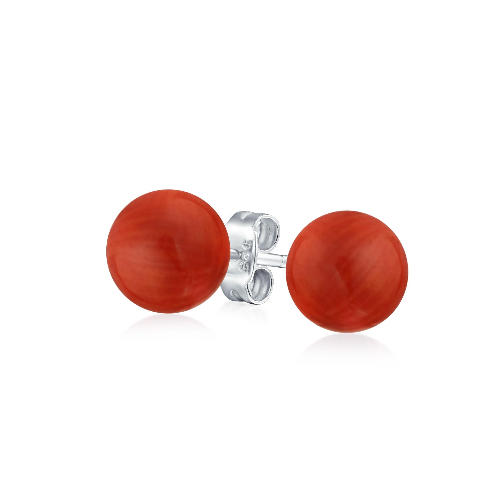 Simple Dyed Red Natural Carnelian Ball Round Stud Earrings For Women .925 Sterling Silver 8MM โ image 1