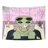 Emvency Tapestry Trippy Alien Smoke and Chill in Bath Cigarette Glasses Home Decor Wall Hanging for Living Room Bedroom Dorm 60x80 Inches