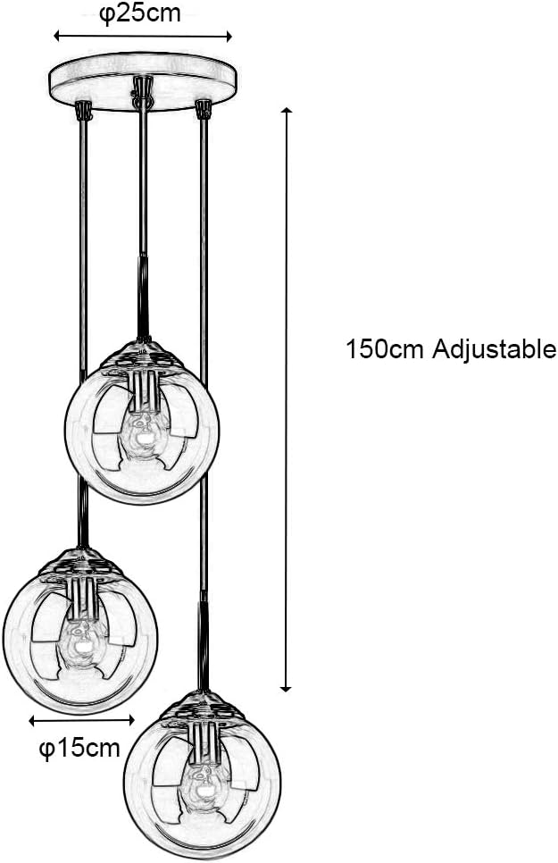 HJXDtech Industrial Vintage 3 Lights Pendant Light,Glass Globe 3 Pendants Ceiling Light - Image 4