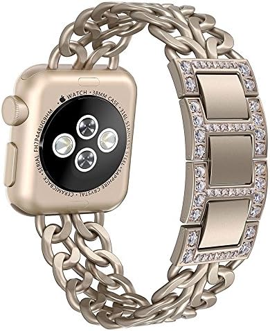 AmzAokay Bling Metal Bands Compatible Apple Watch Band 38mm 42mm 40mm 44mm Replacement Wristband for Iwatch Series 5 4 3 2 1, Stainless Steel Dressy Diamond Bracelet Cowboy Chain Wristband Women
