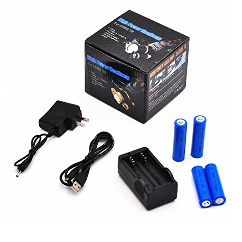 BenRan 5000Lm Headlamp LED, 4 Light Modes Headlight, Flashlight with Rechargeable 18650 Battery& Dual Smart Charger,Hunting Helmet Light for Camping, Running, Hiking and Reading