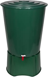 XL Regentonne 310 Liter aus Kunststoff in Grün. Mit sehr robustem Monoblock Stand, Wasserhahn und Deckel mit Sicherheitsverschluss! Top Qualität