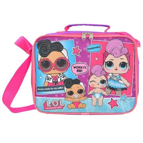 LOLLB LOL Surprise! Glam Club Soft Insulated Pink Lunchbox Lunch Bag -Doll Face &Miss Punk, 9.5 x 8 x 3 in., Multi