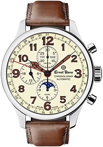 Chronolunar Automatic Swiss Made Chronograph 47mm Brown Leather Band Men's Watch GC10318