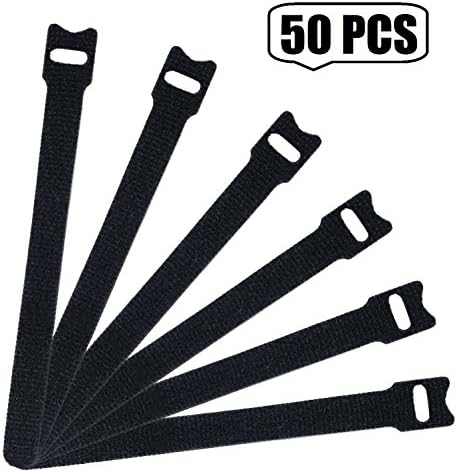 Reusable Fastening Cable Ties, JSITON Microfiber Cloth 6-Inch Hook and Loop Cord Ties, Black (50 PCS/6 INCH)