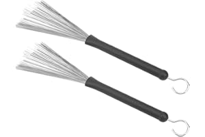 Drum Brush Set, 2Pcs Rubber Stainless Steel Drum Wire Stick Retractable Drum Wire Brushes with Rubber Handle Jazz Drum Brushe