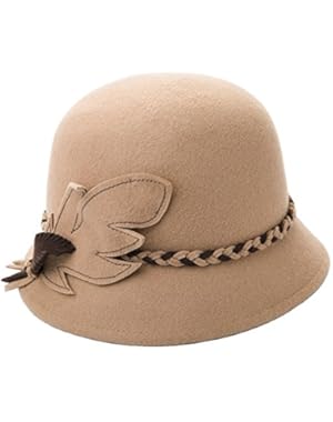 Cloche Hat Women Girl Lady Vintage Braided Colored Hatband Wool Dressy Cap
