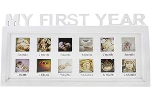 YLUCKY My First Year Picture Frames Baby Moments Keepsake Photo Frame Newborn Infant Collage Frame Boys Girls Shower Gift Wall hanging 12 Month Frame for Room Wall Nursery Décor Elegant White Natural Wood (ivory)