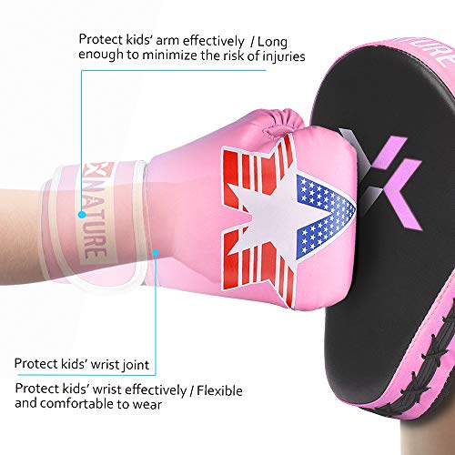 Xnature 4oz 6oz 8oz PU Kids Boxing Gloves w/Gift Box Children Cartoon MMA Kickboxing Sparring Youth Boxing Gloves Training Gloves Age 5-12 Years Pink
