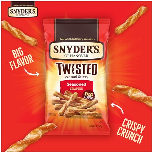 SNYDER’S OF HANOVER, SEASONED TWISTED PRETZEL STICKS, 12 OZ BAG