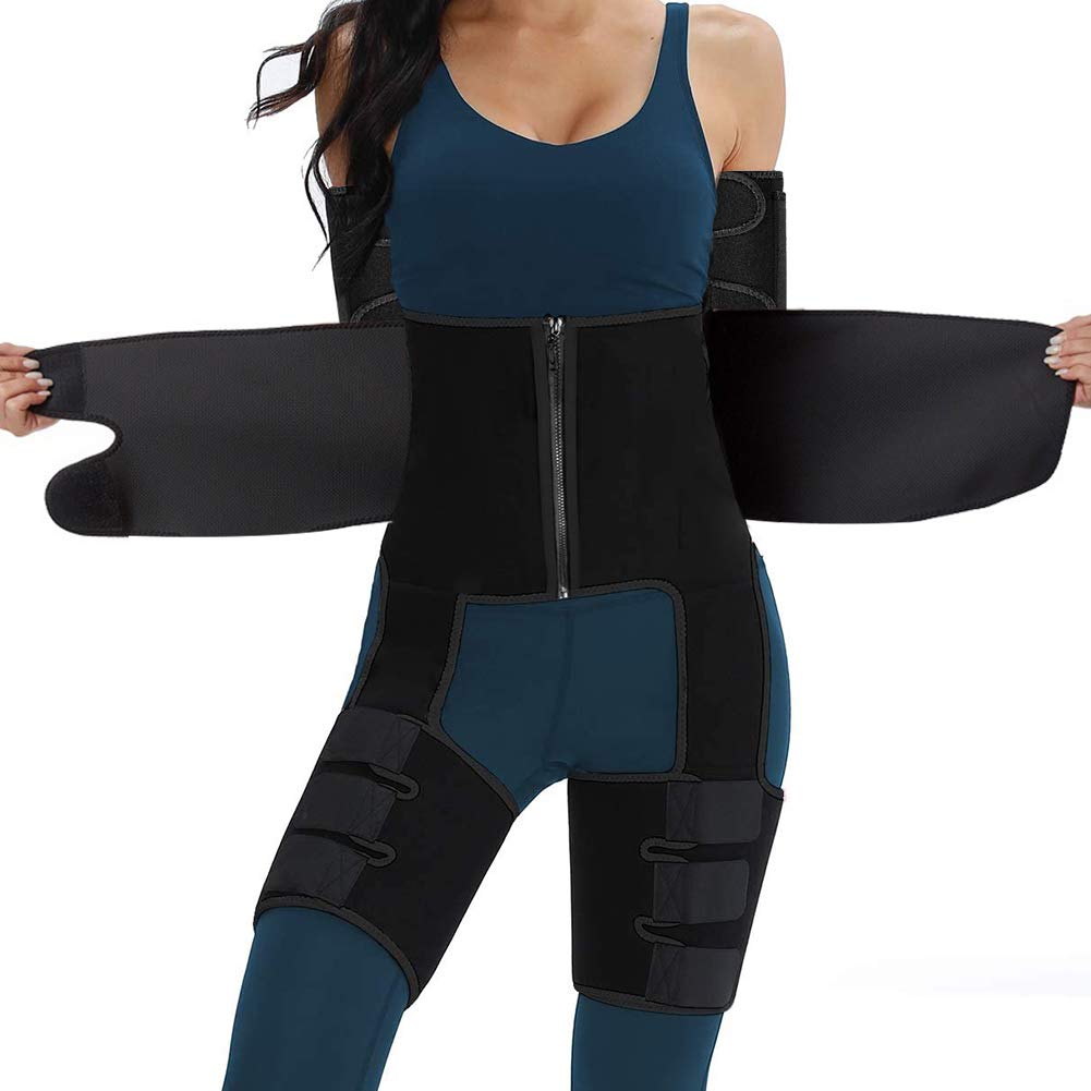 Waist and Thigh Trainer for Women 4-in-1 Zipper Waist Trimmer Weight Loss Everyday Wear Sweat Band Butt Lifter Waist Arm Slimmer Trainer Body Shaper Belts with Arm Band