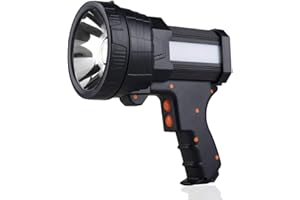 YIERBLUE Rechargeable Spotlight, Super Bright 100,000 High Lumen LED Handheld Spotlight Long Lasting Large Flashlight Searchlight and Flood Camping Flashlight with Foldable Tripod Black