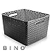 BINO T-Weave Woven Plastic Storage Basket, Large (Grey)