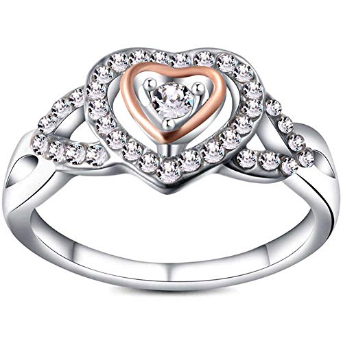 LWJYX White/Rose Gold Double Love Heart Infinity Knot CZ Ring Promise Wedding Band for Women Size 9