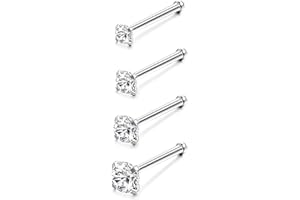 Uni-J 20G Nose Studs for Women Man 4 Pieces Different Sizes Surgical Steel Nose Studs Piercing Jewelry
