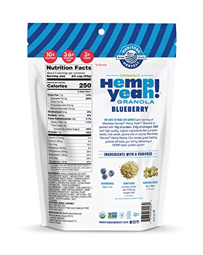 Manitoba Harvest Hemp Yeah! Granola, Blueberry, 10oz, with 10 g of Protein, 3.6 g Omegas, 3 g of Fiber and less than 10 g Sugar Per Serving, Organic, Non-GMO (Pack of 3) - Thumbnail 2