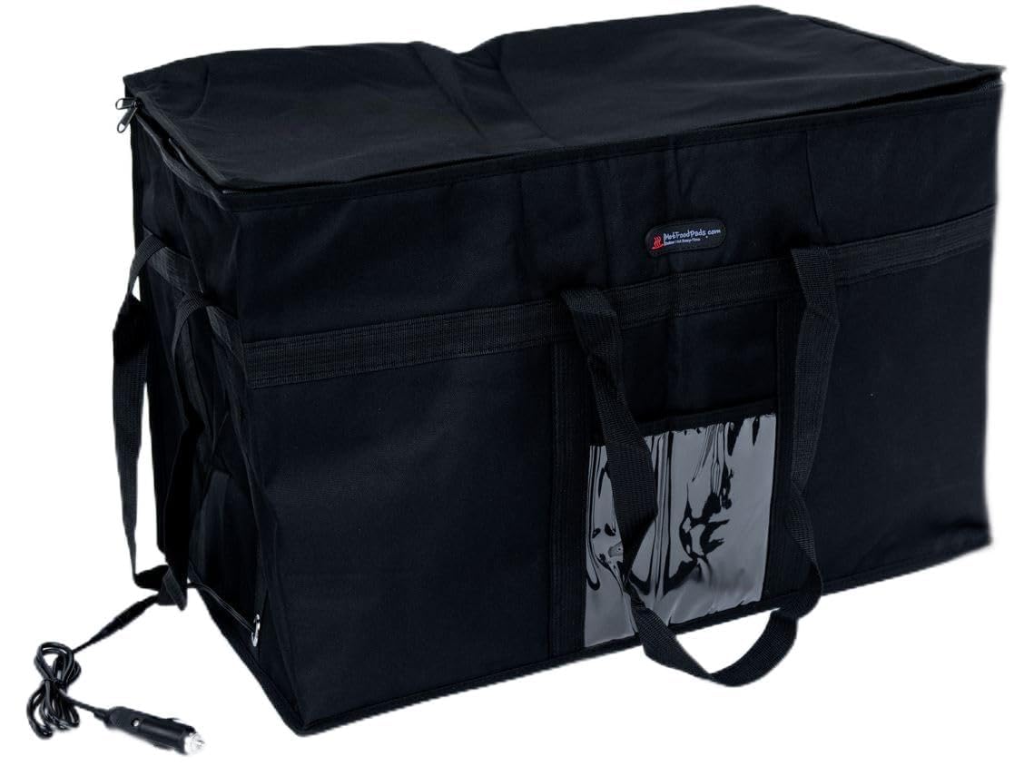Photo 1 of Heated Insulated Food Delivery Bag, XL Pizza Delivery Bags for Hot and cold Food,Commercial, Large Capacity Reusable Warming Bag, Black ((Insulated) Delivery Bag+ Heating Bag, 23x14)