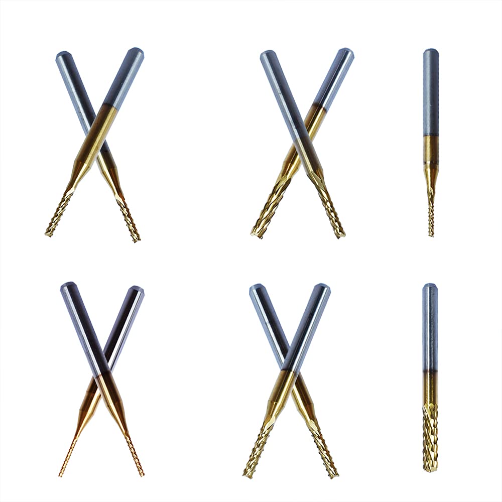 Albedel 1/8" Shank 10 pcs 0.8-3.175mm End Mill CNC Carbide Router Bits Milling Engraving Cutters Titanium Coating for Rotary Tools for Wood PCB Mould Plastic Fiber Carbon