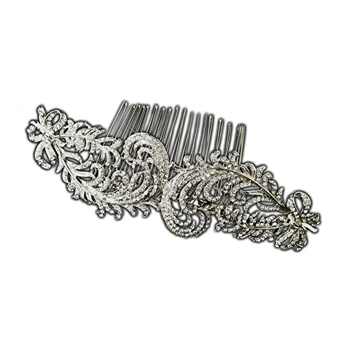 Laurie Antique Style Clear Rhinestone & Floral Fabric Side Comb