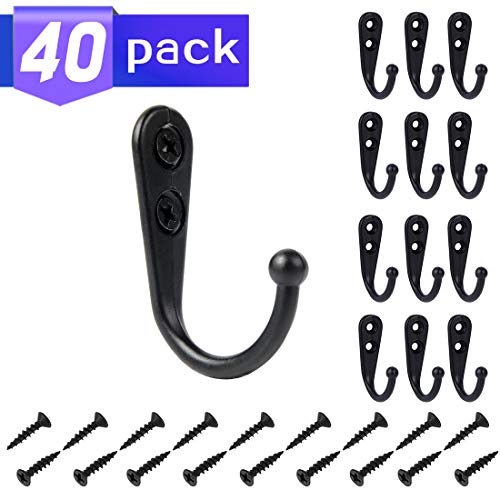 Small Hooks,Coat Hooks,40 Pieces Wall Mounted Hook Robe Hooks and 80 Pieces Screws,Black