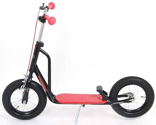 Volare Kinderroller 12 Zoll Schwarz-Rot - Tretroller mit Klingel, Felgen- und Fußbremse