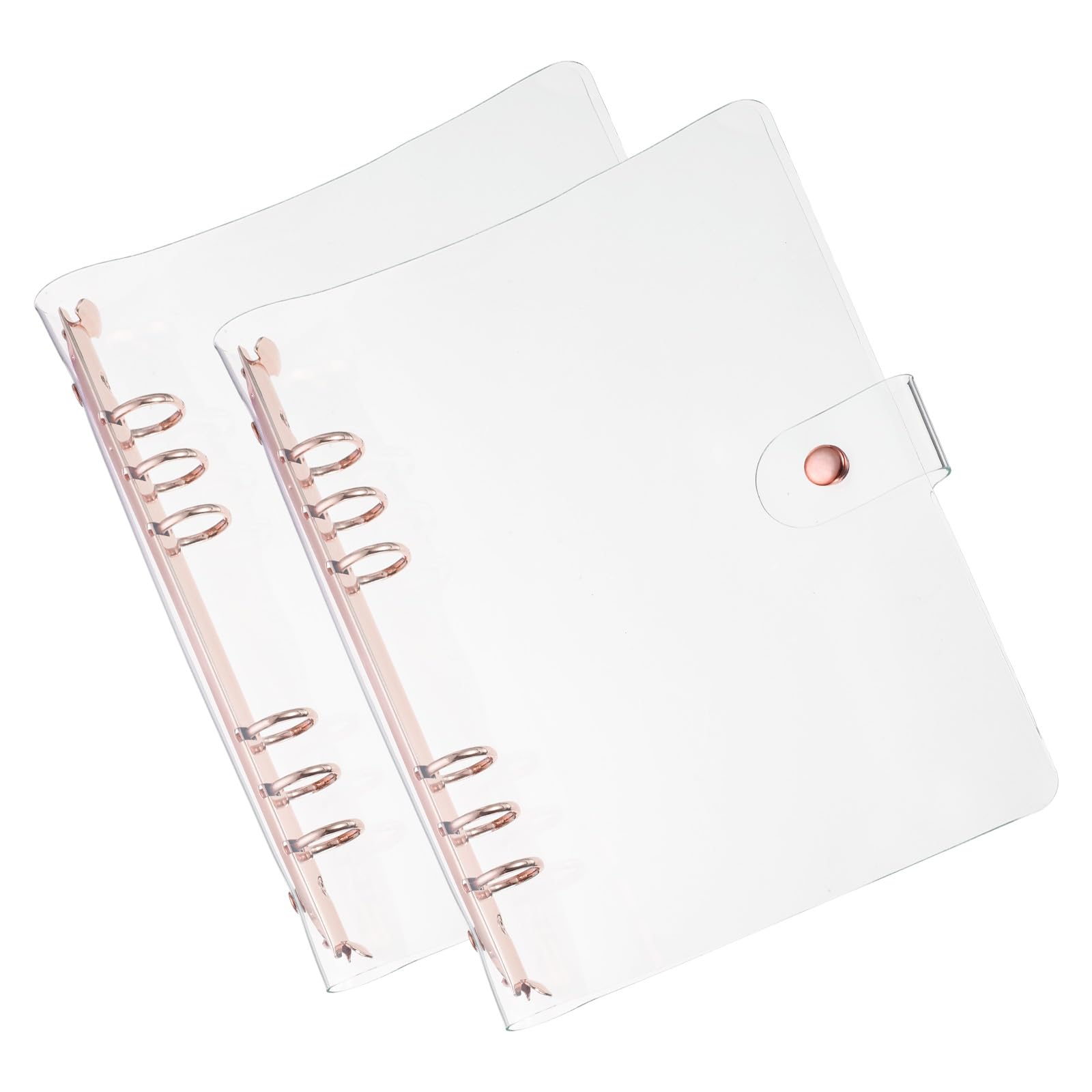 PATIKIL A5 Clear Binder Cover, 2Pcs Soft PVC Loose Leaf Binder Protector Refillable Notebook Shell with Snap Button Closure 6 Ring for DIY Meeting Notebook Folder, Rose Gold