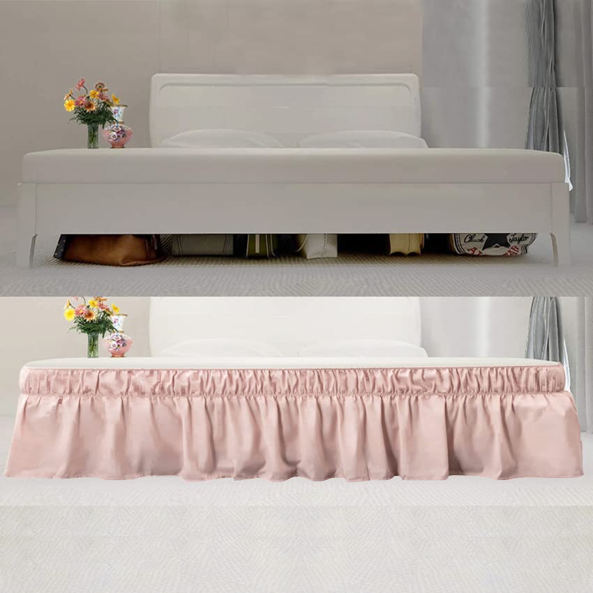 AYASW Bed Skirt Queen Size 18 Inch Drop Dust Ruffle Soft and Cozy Brushed Microfiber Three Fabric Sides with Elastic No Top Easy to Install Bed Cover Up Easy Care Blush Pink