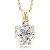 Gem Stone King 2.08 Ct Heart Shape White VS Topaz 14K Yellow Gold Pendant