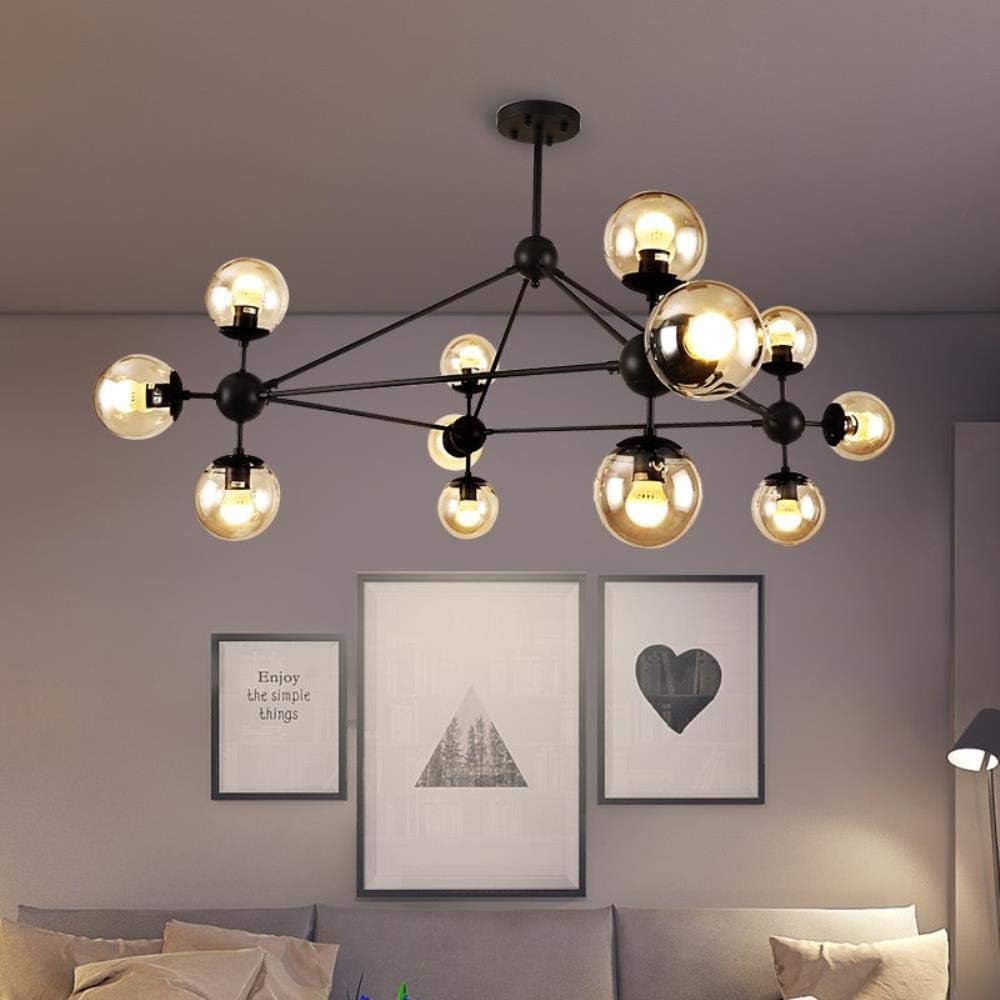 loonju Retro Black Glass Bubble Chandelier Bar Coffee Shop Vintage Chandelier Black Color Loft Industrial Decor Pendant Lamp Bubble,10 Lights,Black