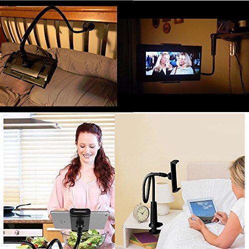 Eschone Cell Phone Stand Holder, Gooseneck Flexible Clip Lazy Arm Bracket for Tablet ipad/ iPhone 7/6/6s Plus Samsung Note Galaxy S6/S7 Mount for Desktop Bedroom, Office, Bathroom, Kitchen (Black)