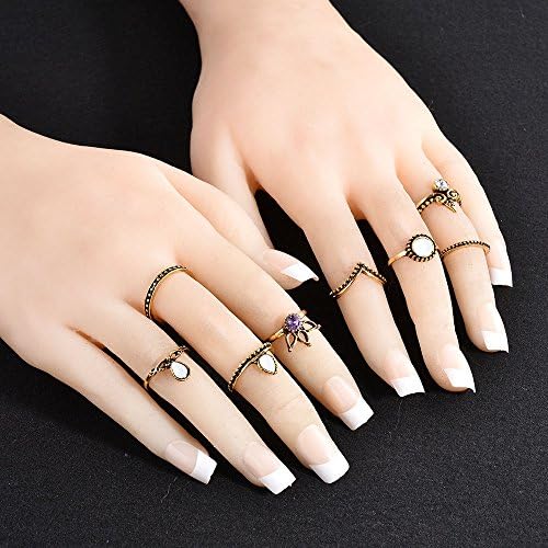 Sumanee 8PCS Set Gold Boho Arrow Gemstone Midi Finger Knuckle Ring Jewelry