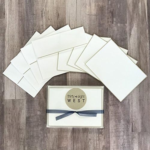 38West Beige Champagne Hand Bordered Blank Note Cards made with 100% Natural White Woven Cotton Paper, 12 Cards and 12 Envelopes (Beige Champagne Border)