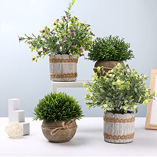Artificial Topiaries Plants & Flowers, 4 Pcs Mini Plants Artificial