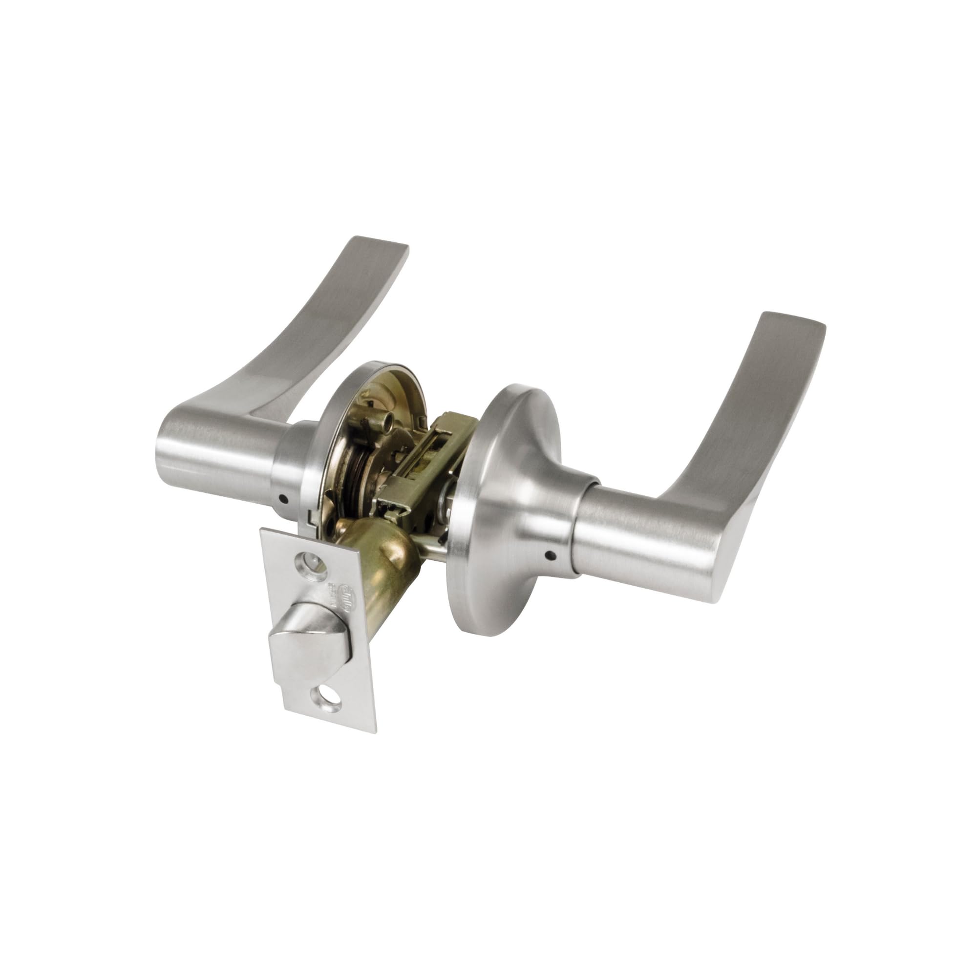 Amig - Passage Door Handle Set with Latch - Entrance Latch 60/70 mm - for Wooden Doors 35 to 45 mm - Handle with Rosette - Adjustable and Reversible - Matt Chrome - Zamak - Mod. 711 — image 1