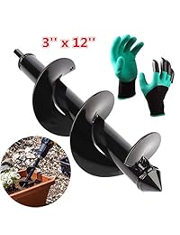 12 pulgadas Auger broca de jardín flor bombilla Ager 3" x 12" Rapid Maceta con guantes de jardín Genie, post o paraguas agujero Digger para 3 8" hex Drive taladro
