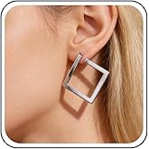 Yheakne Vintage Hollow Square Hoop Earrings Gold Square Stud Earrings Large Square Hoop Drop Earrings Chunky Geometric Square Dangle Earrings Jewelry for Women