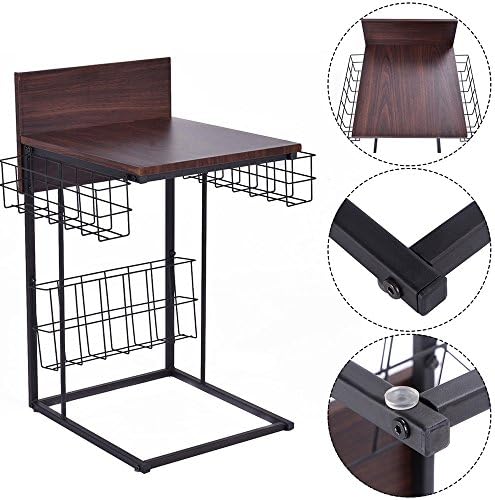 Side Table with Storage Basket Living Room Home Furniture