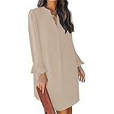 QACOHU Fall Dresses for Women 2026 Casual V Neck Long Sleeves Flowy Mini Tunic Dress
