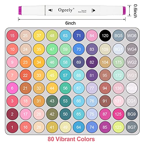 Ogeely Alcohol Markers, 82 Color Dual Tip Art Markers for Kids Adults