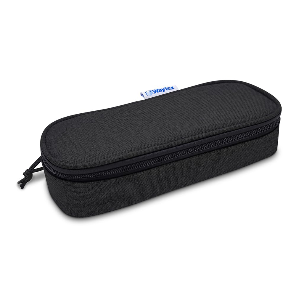 Waytex 931160 Large Capacity Semi Rigid Oval Zip Pencil Case for School, Office, Storage, Cosmetics - 23 x 9 x 6 cm - Black, Black, One Size, Semi Rigid Oval Pencil Case