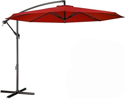 Amazon Com Meway 10ft Outdoor Umbrella Backyard Umbrella Deck Umbrella Cantilever Patio Umbrella With Crank Cross Base Easy To Instal 10ft Burgundy Garden Outdoor