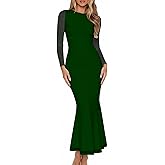 BORIFLORS Women's Sexy Ruched Bodycon Long Formal Dresses Mesh Long Sleeve Cocktail Party Maxi Dress