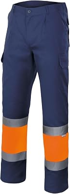 156; Pantalón de Alta Visibilidad bicolor forrado multibolsillos; color Azul Marino y Naranja Flúor; Talla 3XL