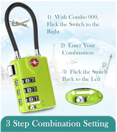 Search Alert TSA Approved Travel Combination Luggage Cable Locks for Suitcase, Gym Locker,Toolbox,Backpack 1,2,4,6 &10 pk